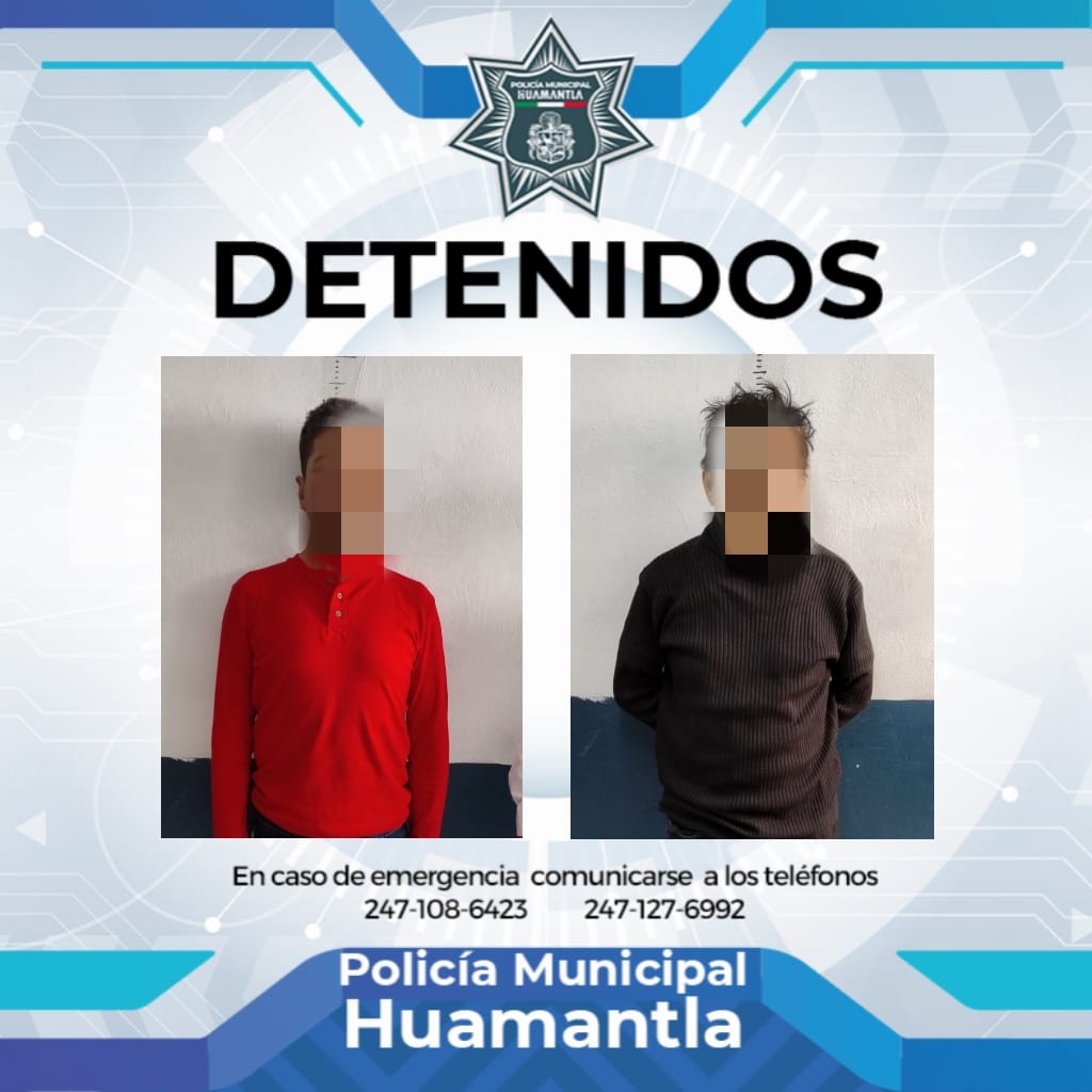 POLICÍA MUNICIPAL DE HUAMANTLA DETIENE A DOS HOMBRES POR ESCANDALIZAR EN LA VÍA PÚBLICA